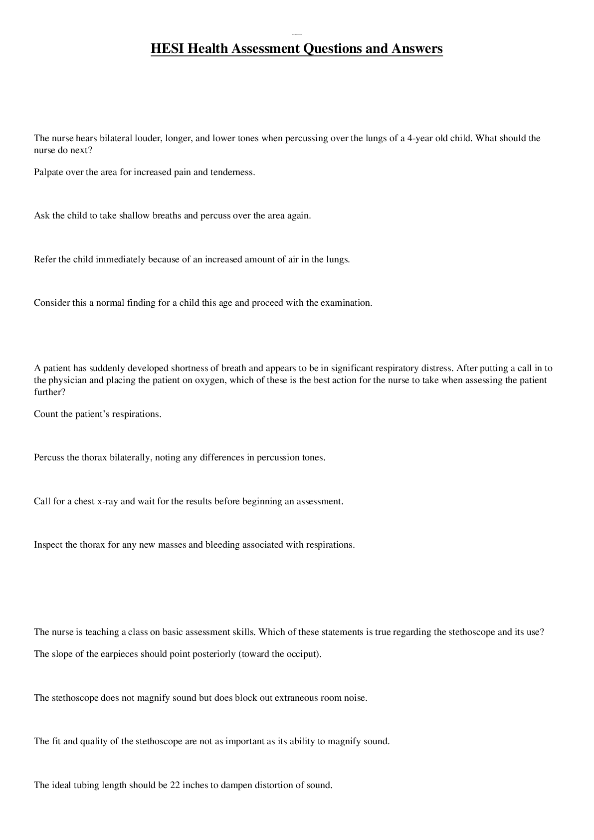 Preview image for HESI Health Assessment Questions and Answers!Rated A+ Answers